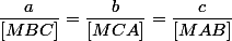 \dfrac{a}{[MBC]}=\dfrac{b}{[MCA]}=\dfrac{c}{[MAB]}